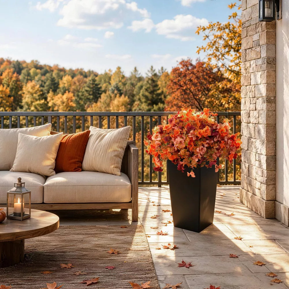 Artificial Fall Flowers in Black Planters